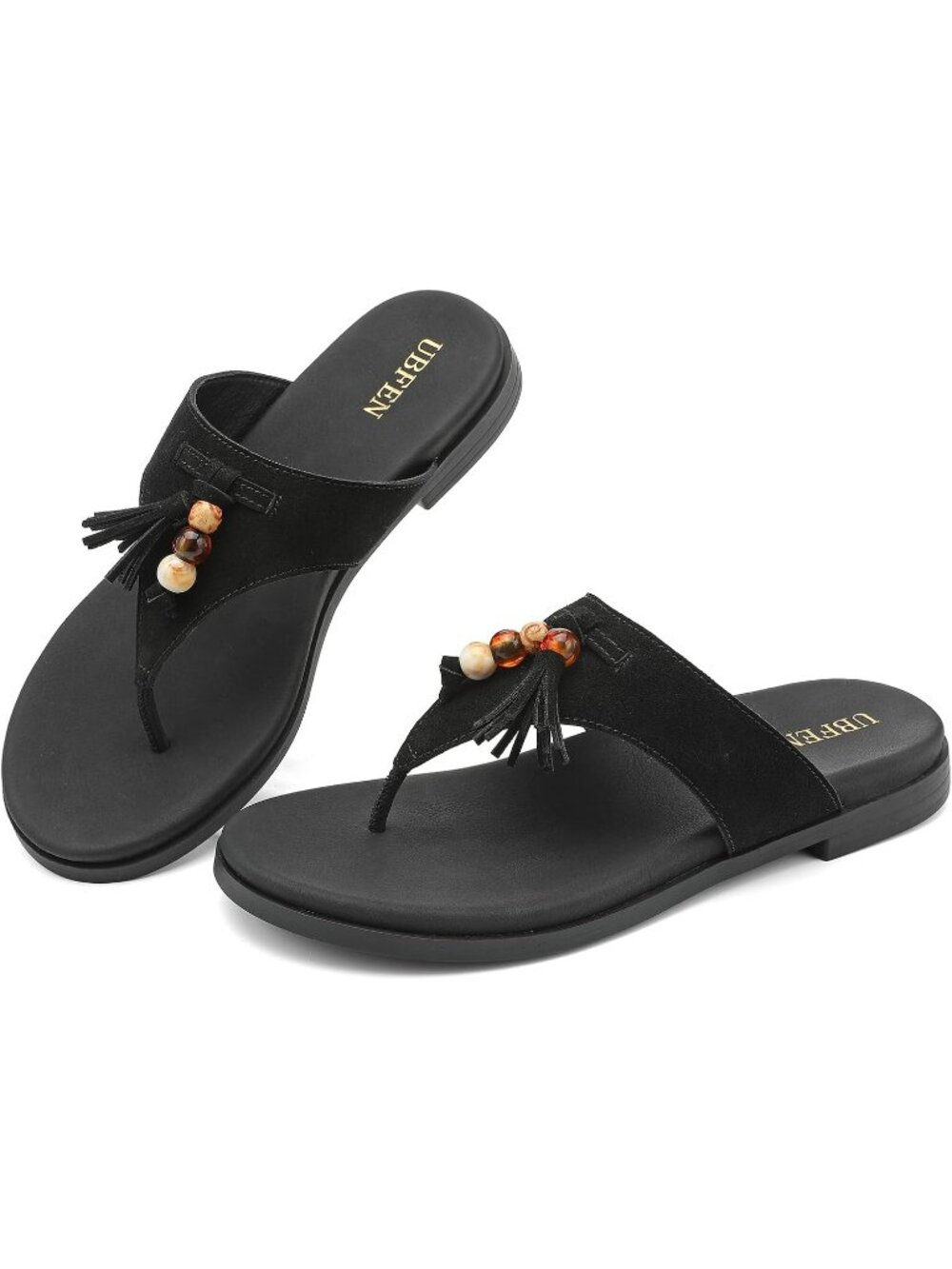 Womens Black Comfortable Faux Suede Upper Slide Slip-On Casual Flat Sandal Shoes